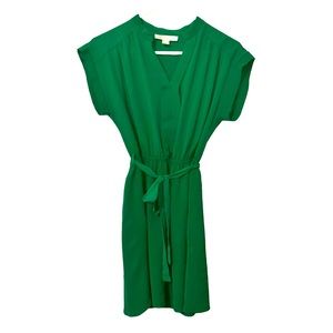 MONTEAU Womens Kelly Green Short Sleeve V-Neck Belted Waist Dress Size M